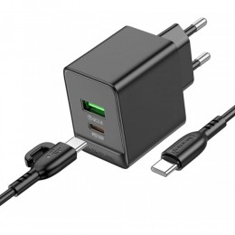 Блок питания сетевой 1 USB, Type-C Borofone BAS14A , Erudite, 20Вт, PD, QC, FCP, AFC, кабель Type-C-Type-C, цвет: чёрный