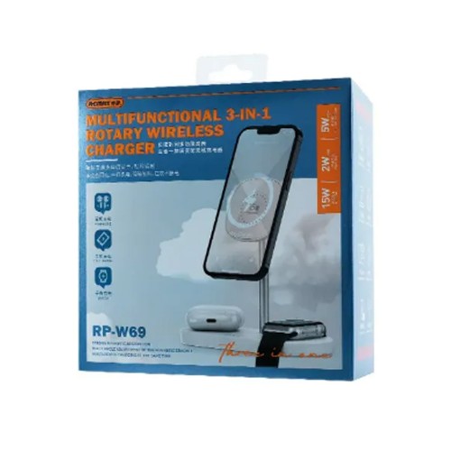 Устройство зарядное беспроводное Remax, RP-W69, Beta Series, 3 in 1, цвет: белый