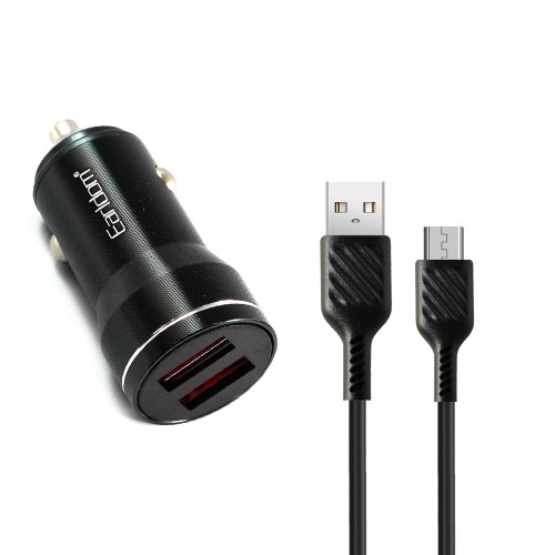 Блок питания автомобильный 2 USB Earldom ES-CC19, 2400mA, 12Вт, кабель микро USB, цвет: чёрный