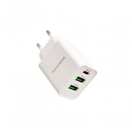 Блок питания сетевой 2 USB, Type-C Borofone BA70A, Quick, 20Вт, PD/ QC/ FCP/ AFC, цвет: белый
