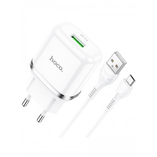 Блок питания сетевой 1 USB HOCO N3, Special single, 3000mA, QC3.0, кабель микро USB, цвет: белый