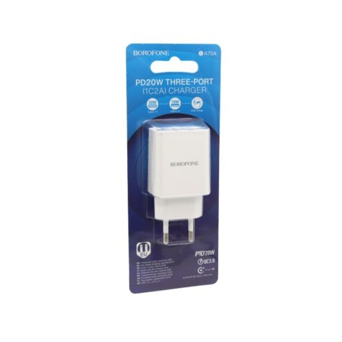 Блок питания Borofone BA70A 20Вт с 2 USB и Type-C, белый
