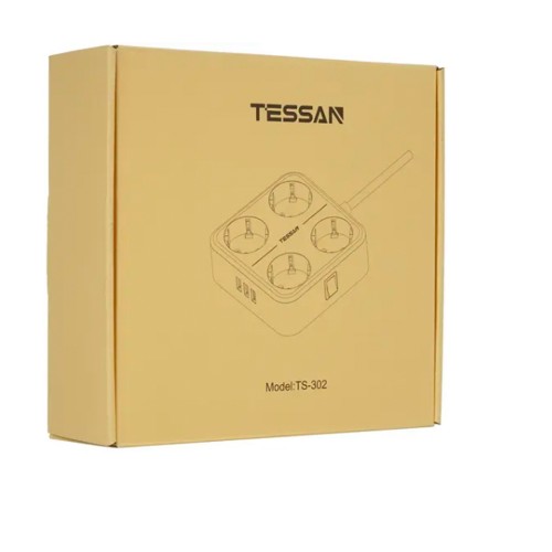 Сетевой фильтр TESSAN TS-302, 4 розетки, 3 USB, чёрный
