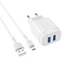 Блок питания сетевой 2 USB Borofone BA37A, 2.4A, 12Вт, кабель Type-C, цвет: белый