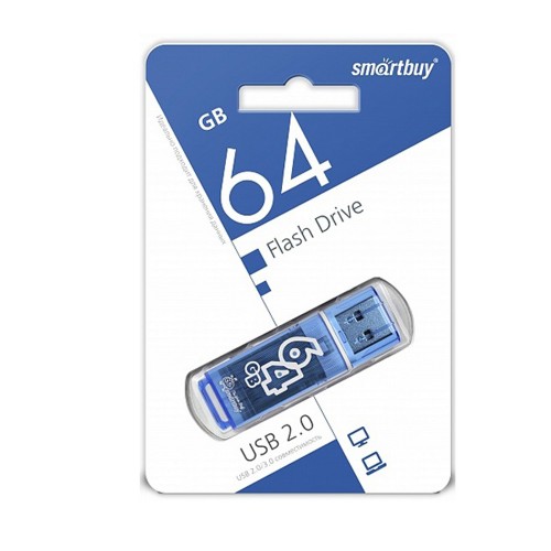 Флеш-накопитель 64Gb SmartBuy Glossy series, USB 2.0, пластик, синий