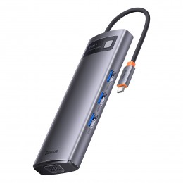 USB-концентратор Baseus BS-OH046, Metal Gleam, 8 Гнезд, PD, 3xUSB3.0, 2хHDMI, SD, TF, цвет: серый