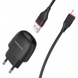 Блок питания сетевой 1 USB Borofone BA49A, Vast power, 2100mA, кабель 8 pin, цвет: чёрный
