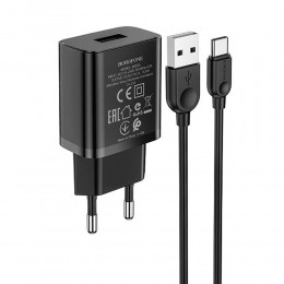 Блок питания сетевой 1 USB Borofone BA52A, Gamble, 2100mA, кабель Type-C, цвет: чёрный

