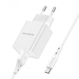 Блок питания сетевой 1 USB Borofone BN5, Jingrui, 18Вт, QC3.0, QC2.0, кабель Type-C, цвет: белый
