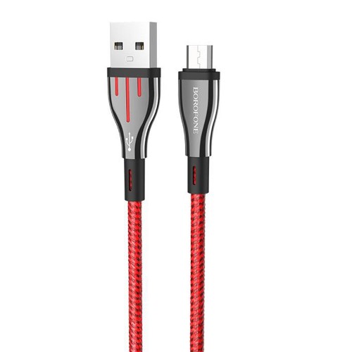 Кабель USB - микро USB Borofone BU23 Highway, 1.2м, круглый, 2.4A, нейлон, цвет: красный