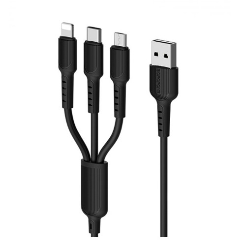 Кабель USB - 8 pin, Type-C, микро USB Borofone BX16 Easy, 1.0м, 2.0A, цвет: чёрный