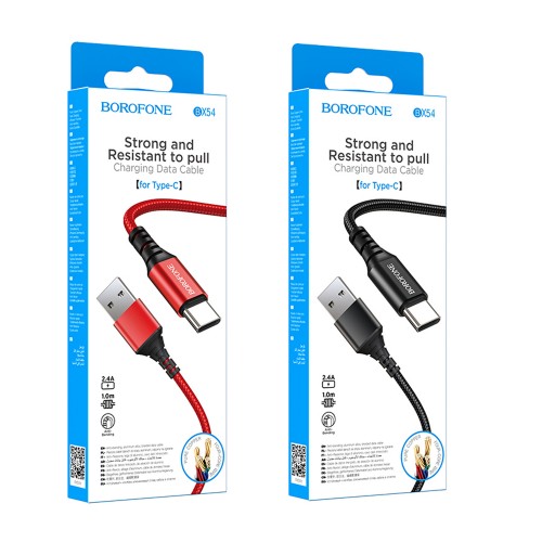 Кабель USB - Type-C Borofone BX54 Ultra bright, 1.0м, 3.0A, цвет: красный, не упакован