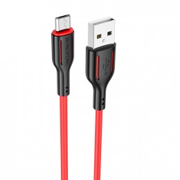 Кабель USB - микро USB Borofone BX63 Charming, 1.0м, круглый, 2.4A, силикон, цвет: чёрный, красная вставка