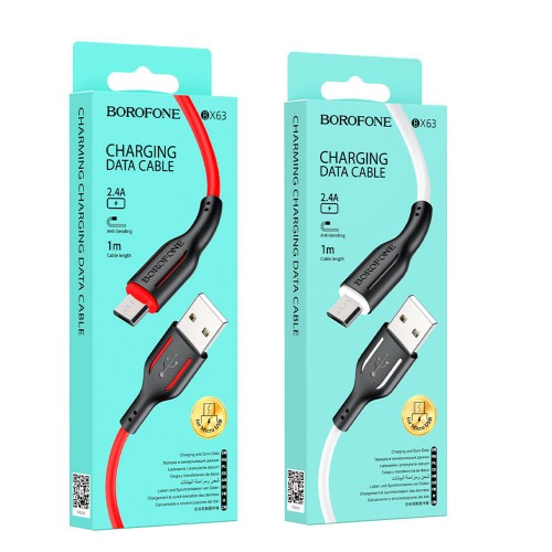 Кабель USB - микро USB Borofone BX63 Charming, 1.0м, круглый, 2.4A, силикон, цвет: чёрный, красная вставка