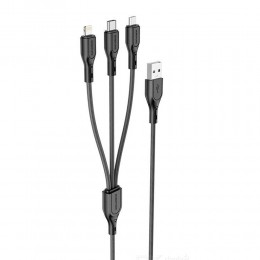 Кабель USB - 8 pin, Type-C, микро USB Borofone BX66 Wide, 1.0м, 2.0A, цвет: чёрный