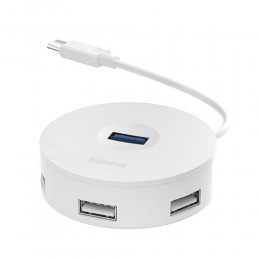 USB-концентратор Baseus, 4 гнезда, 1х USB 3.0, 3х USB 2.0, цвет: белый