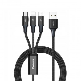 Кабель USB - 8 pin, Type-C, микро USB Baseus CAJS000001 Rapid, 1.2м, 3.5A, цвет: чёрный