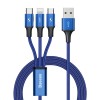 Кабель USB - 8 pin, Type-C, микро USB Baseus CAJS000003 Rapid, 1.2м, круглый, 3.5A, ткань, цвет: синий