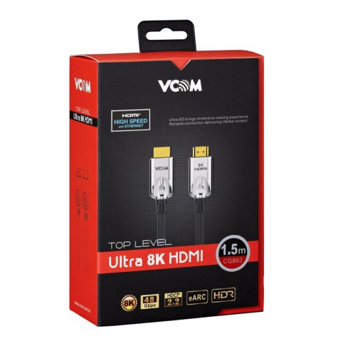 Кабель HDMI(m) - HDMI(m) VCOM CG862, 1.5м, 8K, 60Гц, цвет: чёрный, серебряная вставка