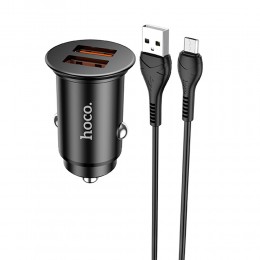 Блок питания автомобильный 2 USB HOCO NZ1, Developer, QC3.0, кабель микро USB, цвет: чёрный