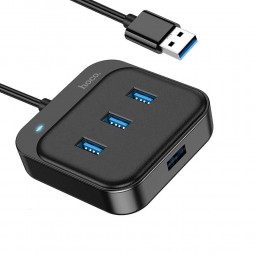 USB-концентратор HOCO HB31, Easy, 4 гнезда, кабель 0.2м, USB 3.0, цвет: чёрный