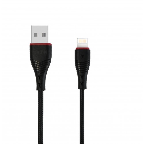 Кабель USB - 8 pin FaisON K-81 Rubber, 1.0м, 2.4A, цвет: чёрный