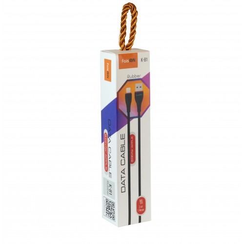 Кабель USB - 8 pin FaisON K-81 Rubber, 1.0м, 2.4A, цвет: чёрный