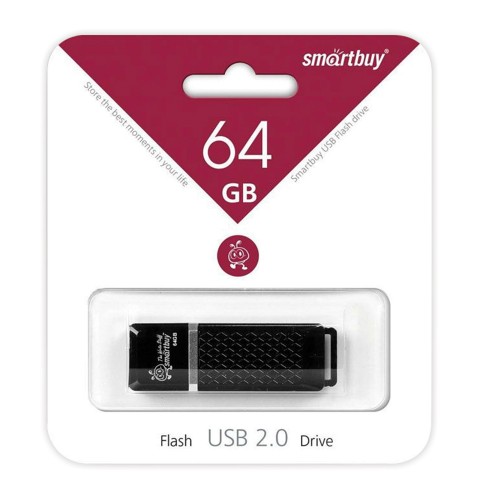 Флеш-накопитель 64Gb SmartBuy Quartz series, USB 2.0, пластик, чёрный