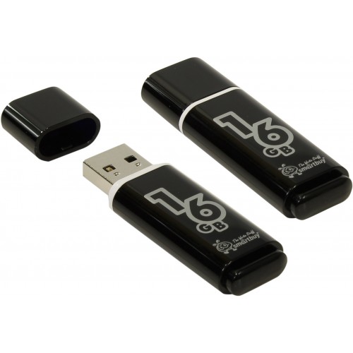 Флеш-накопитель 16Gb SmartBuy Glossy series, USB 2.0, пластик, чёрный