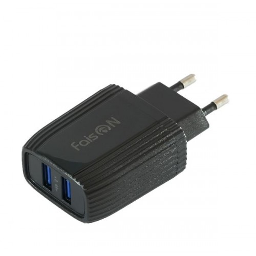 Блок питания сетевой 2 USB FaisON T97, Velocity, 2100mA, цвет: чёрный