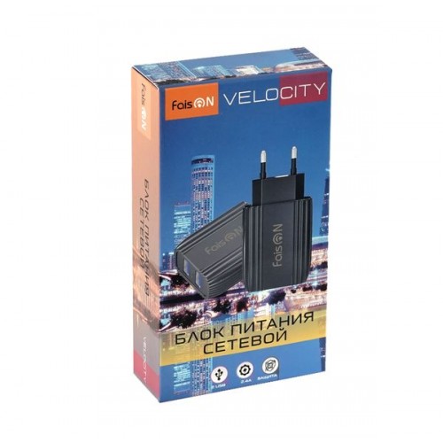 Блок питания сетевой 2 USB FaisON T97, Velocity, 2100mA, цвет: чёрный