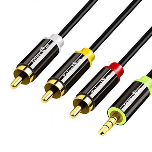 Кабель Jack 3,5mm(m) - 3xRCA(m) TELECOM TAV4545M, 1.5м, цвет: чёрный