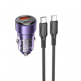 Блок питания автомобильный 1 USB, Type-C Borofone BZ20, Smart, PD, QC, кабель Type-C-Type-C, цвет: фиолетовый

