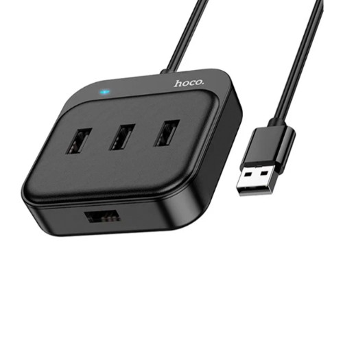 USB-концентратор HOCO HB31, Easy, 4 гнезда, кабель 0.2м, цвет: чёрный