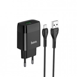 Блок питания сетевой 1 USB HOCO C72Q, Glorious, 2400mA, QC3.0, QC2.0, FCP, AFC, кабель микро USB, цвет: чёрный