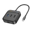 USB-концентратор HOCO HB37, EasyLink, 6 гнезд HDMI, RJ45, USB3.0, 2хUSB2.0, PD, кабель Type-C, цвет: черный