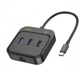 USB-концентратор HOCO HB37, EasyLink, 6 гнезд HDMI, RJ45, USB3.0, 2хUSB2.0, PD, кабель Type-C, цвет: черный