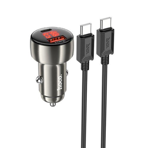 Блок питания автомобильное USB, Type-C HOCO Z50, Leader, 48Вт, кабель Type-C-Type-C, цвет: серый