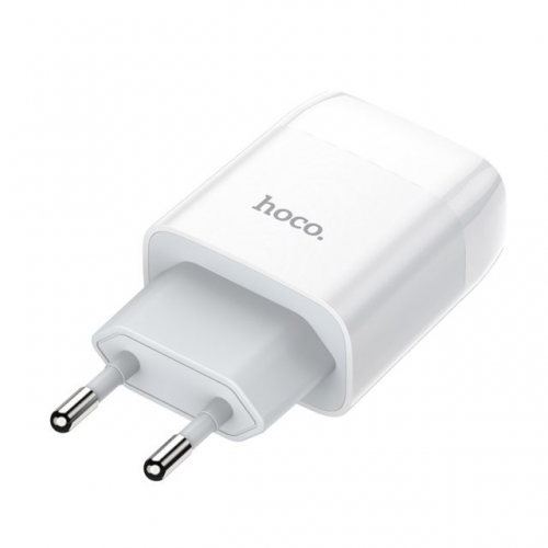 Блок питания сетевой 2 USB HOCO C73A, Glorious, 2400mA, кабель Type-C, цвет: белый