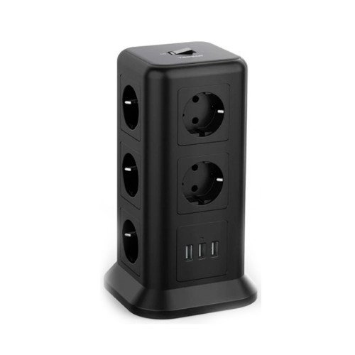 Сетевой фильтр TESSAN TPS01-DE, 11 розеток, 3 USB, чёрный
