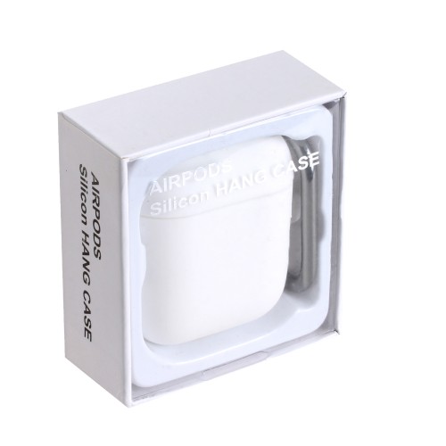 Чехол силиконовый для Apple AirPods с карабином, белый
