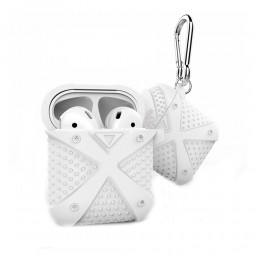 Чехол силиконовый без бренда для APPLE Airpods, X, с карабином, цвет: серый
