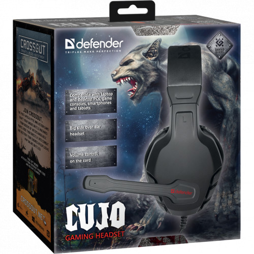 Наушники полноразмерные Defender, Сujo, микрофон, игровые, кабель 2.0м, цвет: чёрный, красный