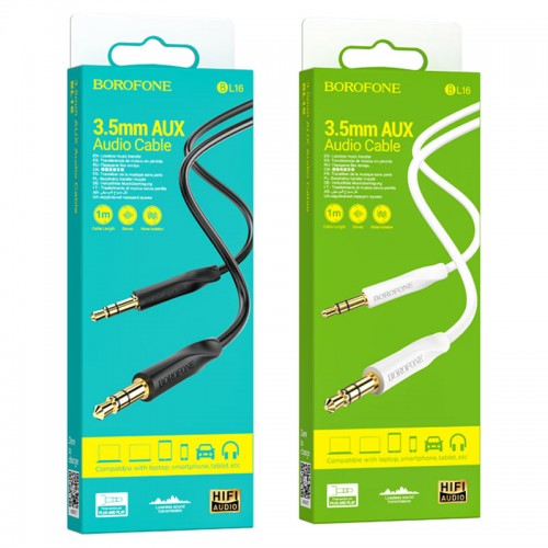 Кабель AUX, Jack 3,5mm(m) - Jack 3,5mm(m) Borofone BL16, 1.0м, цвет: белый