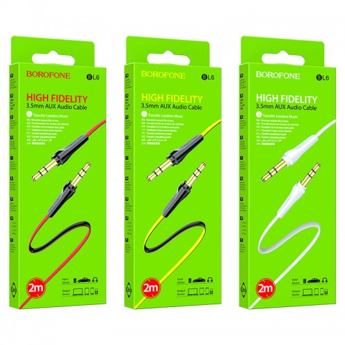 Кабель AUX, Jack 3,5mm(m) - Jack 3,5mm(m) Borofone BL6, 2.0м, цвет: красный