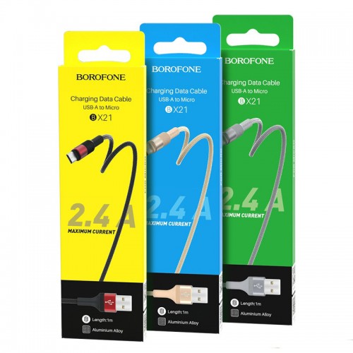 Кабель USB - микро USB Borofone BX21 Outstanding, 1.0м, круглый, 2.4A, ткань, цвет: золотой