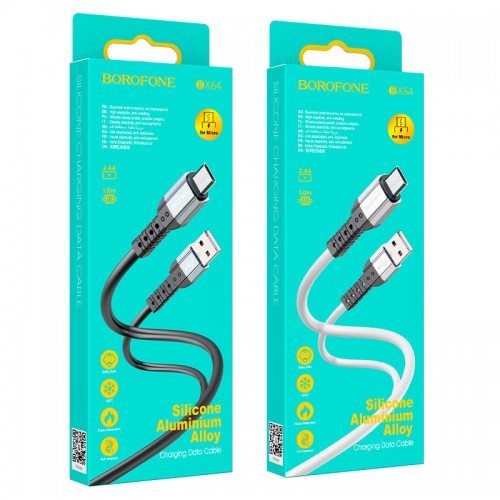 Кабель USB - микро USB Borofone BX64, 1.0м, круглый, 3.0A, силикон, цвет: чёрный