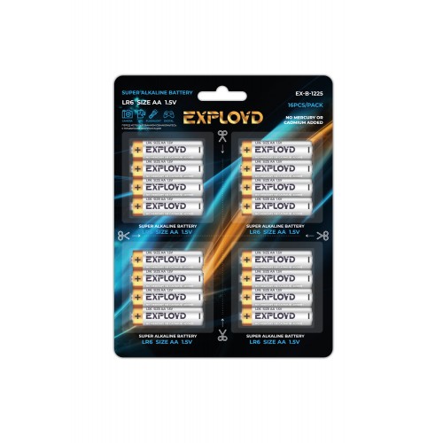 Батарейка AA Exployd LR6-16BL Alkaline, 1.5B, отрывные, Basic 4*4, (16/160/640), (арт.EX-B-1225)