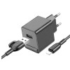 Блок питания сетевой 1 USB Borofone BAS11A, Erudite, 5V/2.1A, кабель USB - 8-pin, 1.0м, цвет: чёрный