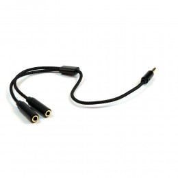Переходник AUX, Jack 3,5mm(m) - 2xJack 3,5mm(f) без бренда, 0.3м, цвет: чёрный
